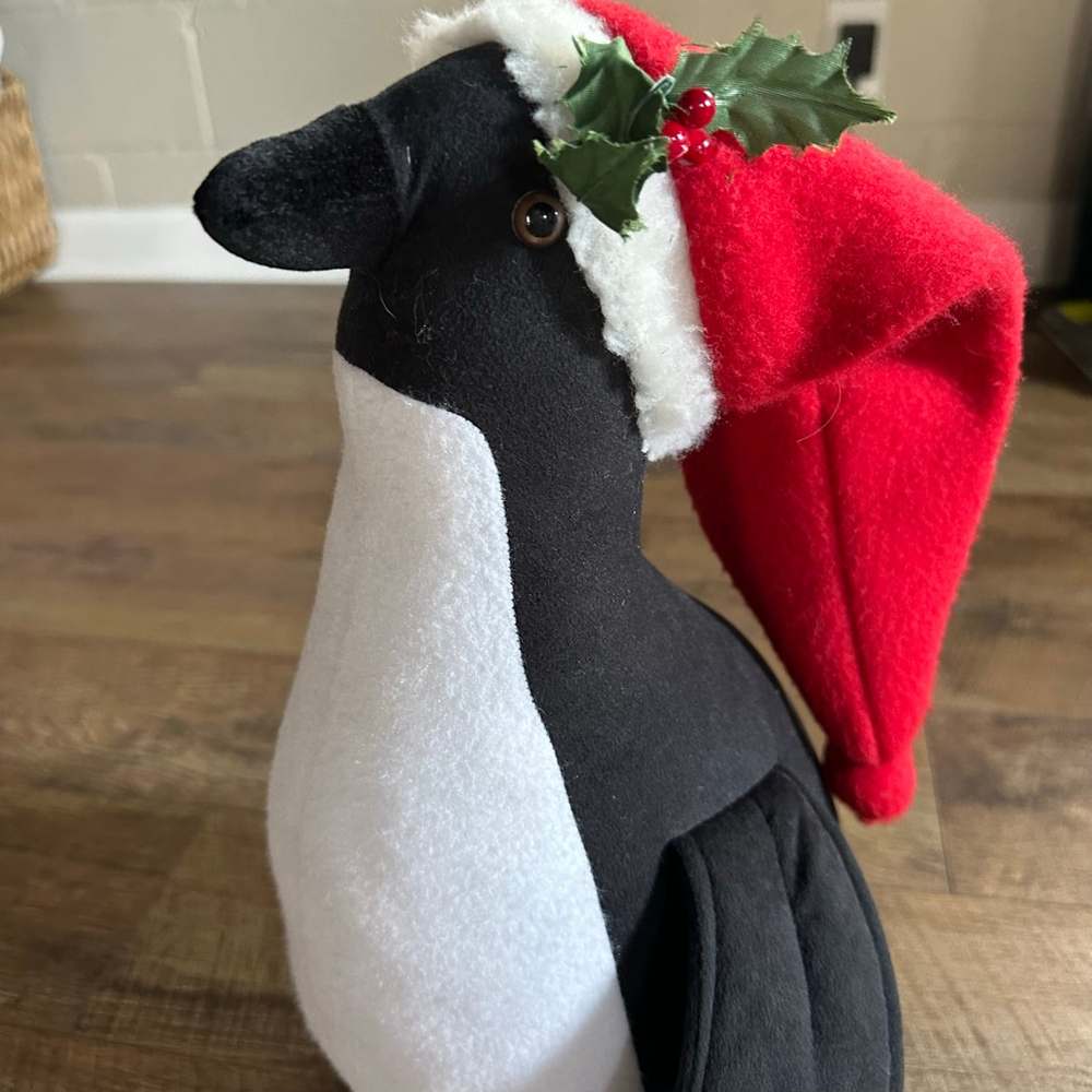 Holiday Decor Penguin with Santa Hat standing tall 19in
